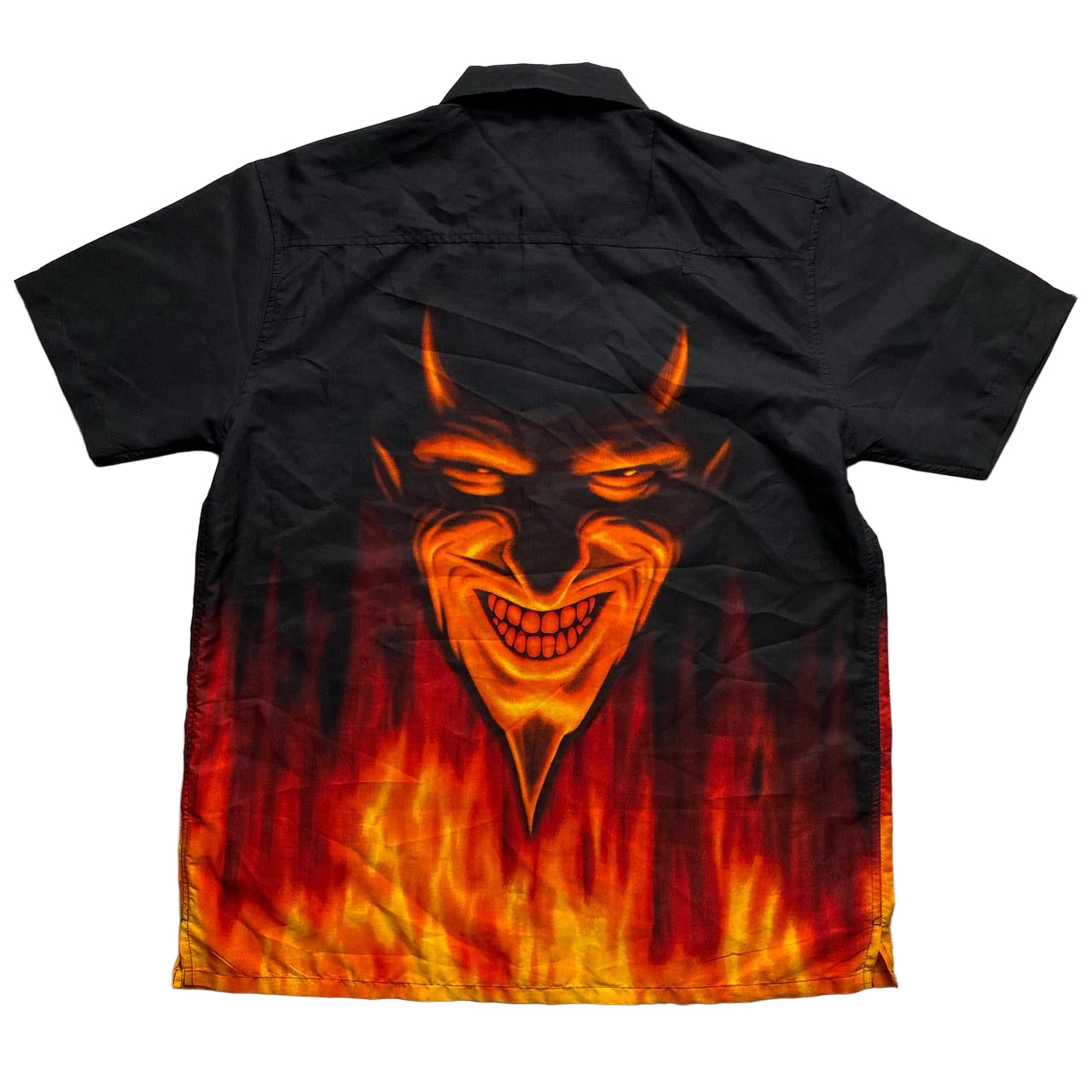 Demon Devil Y2K Vintage Short Sleeve Flame Shirt (S)
