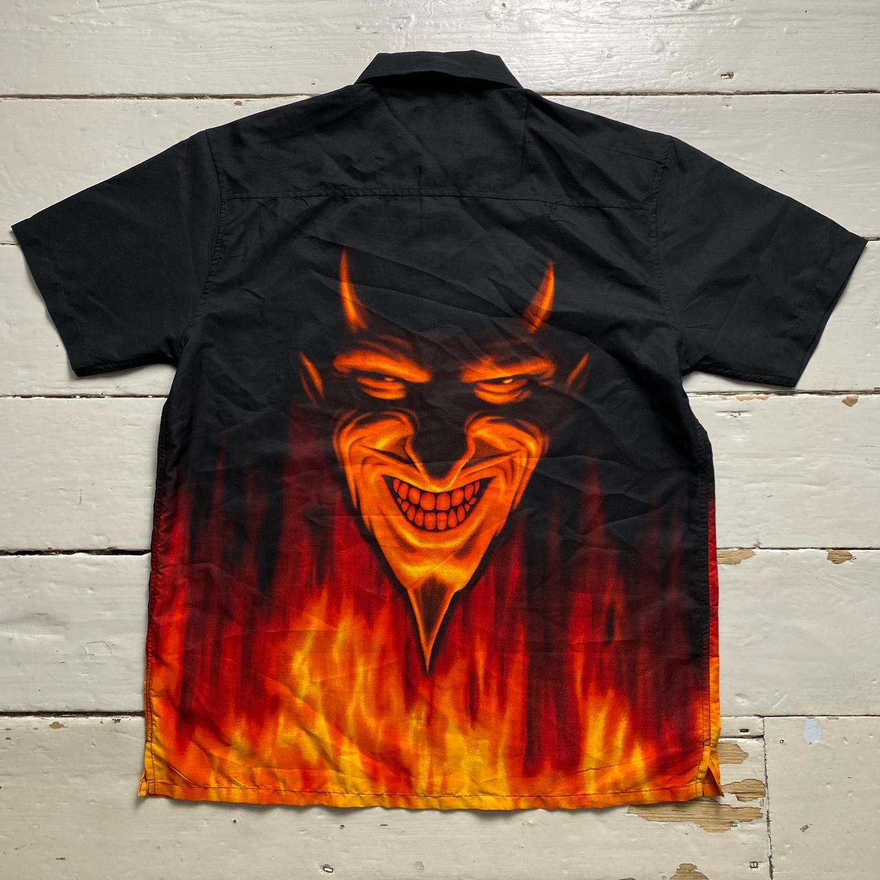 Demon Devil Y2K Vintage Short Sleeve Flame Shirt