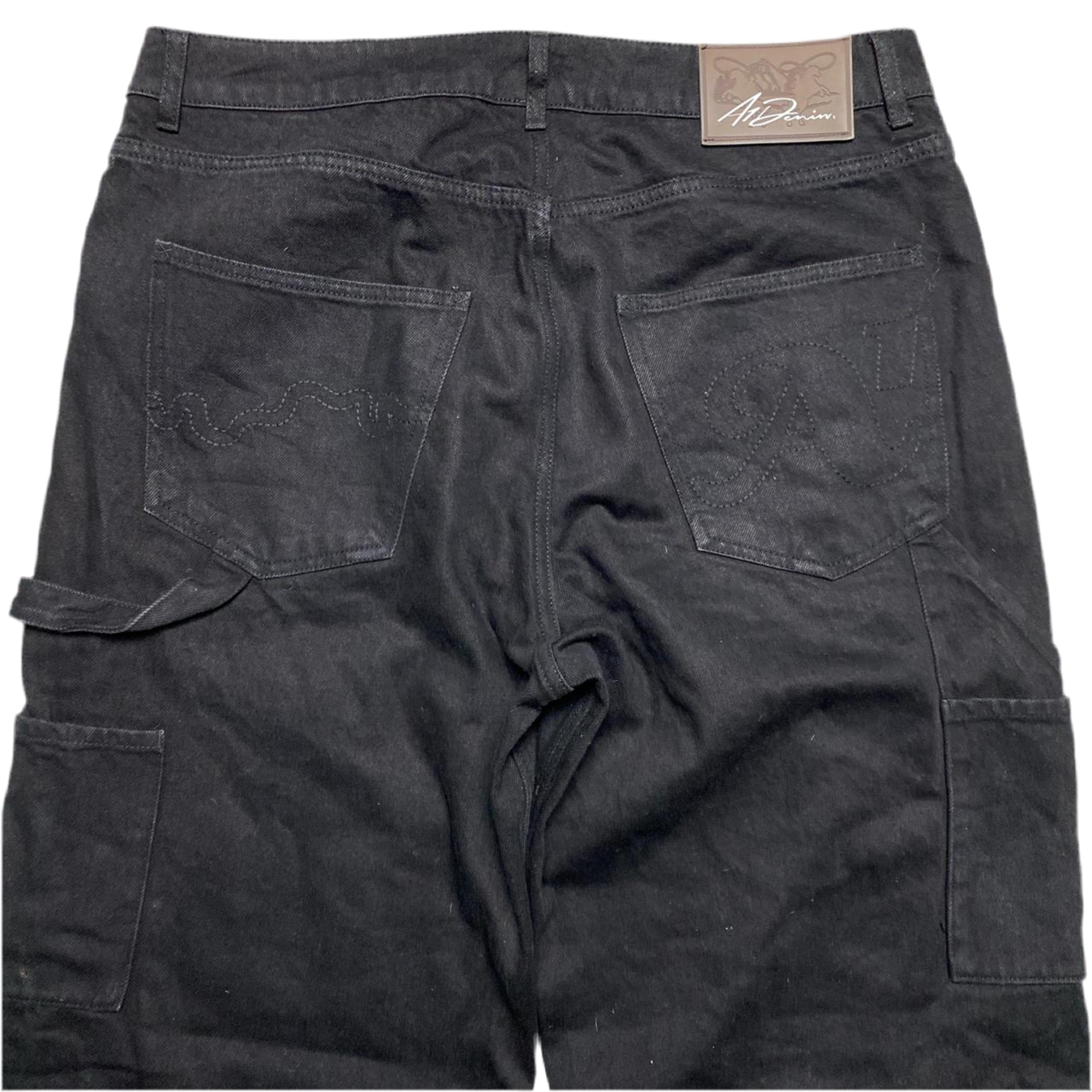 A1 Denim Baggy Carpenter Black and White Embroidery Jeans (34W)