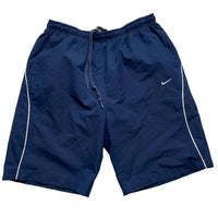Nike Vintage y2k Navy and White Swoosh Shell Baggy Trackpant Shorts (L)