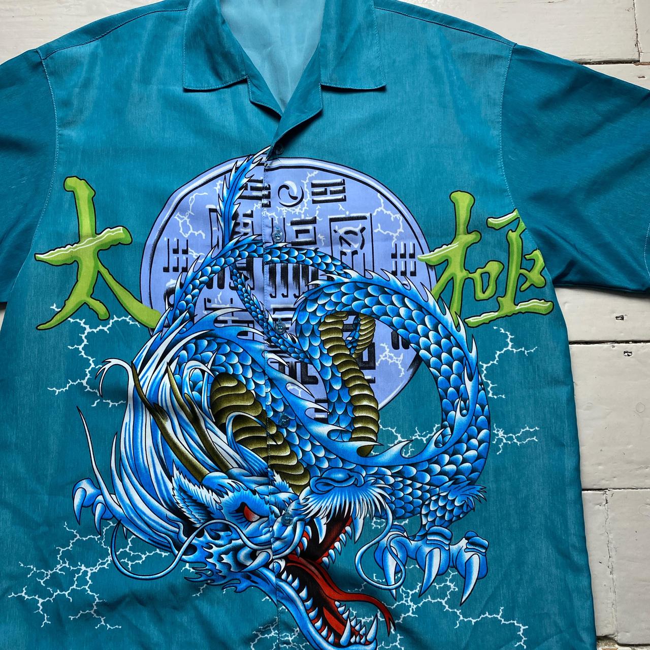 Y2K Vintage Japanese Blue Dragon Short Sleeve Shirt