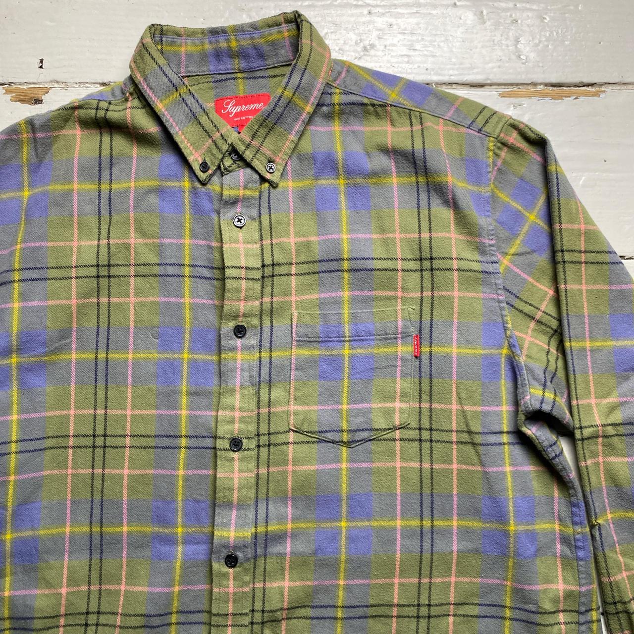 Supreme Plaid Checked Shirt Green Pink and Blue