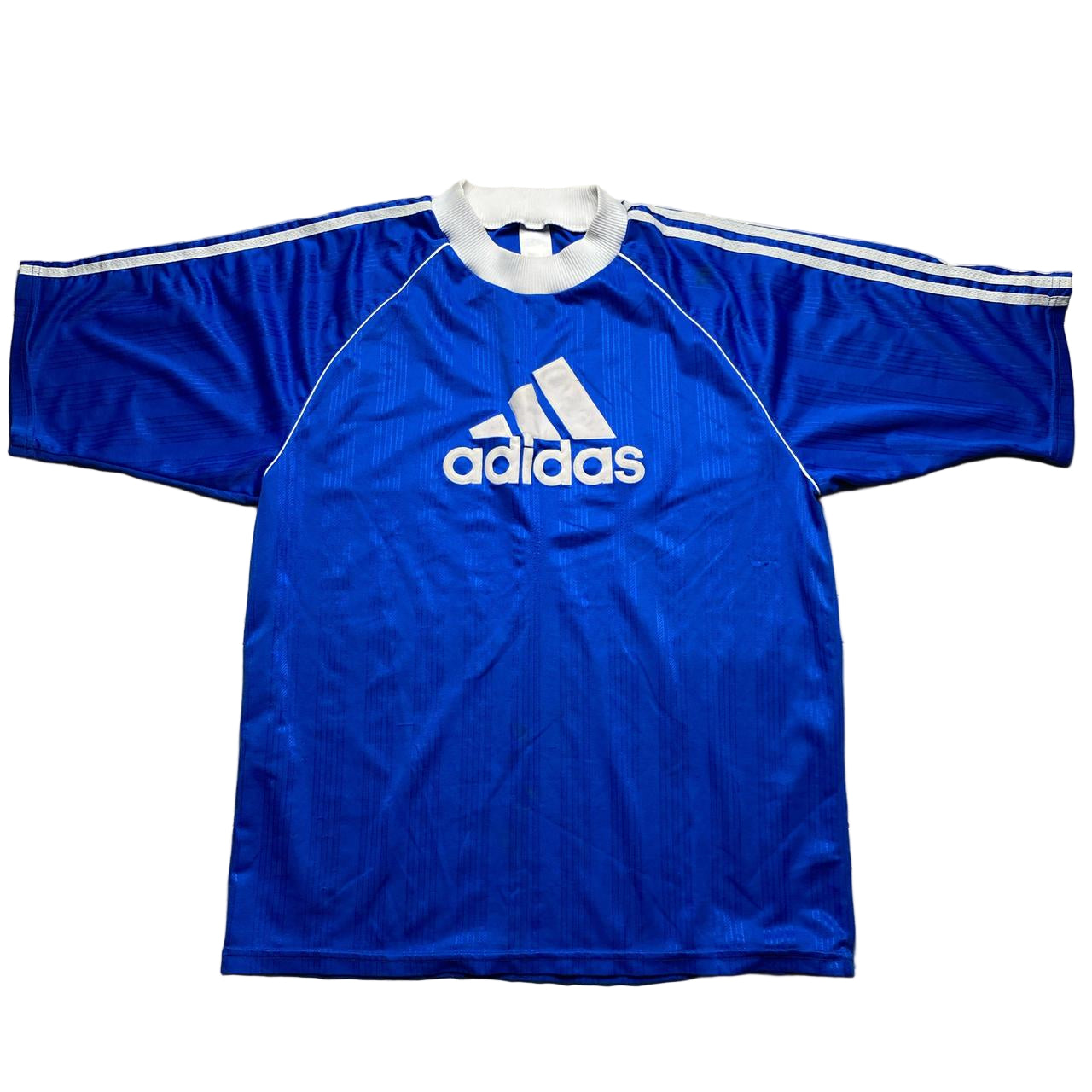 Adidas Vintage Blue and White Football Jersey T Shirt (L)