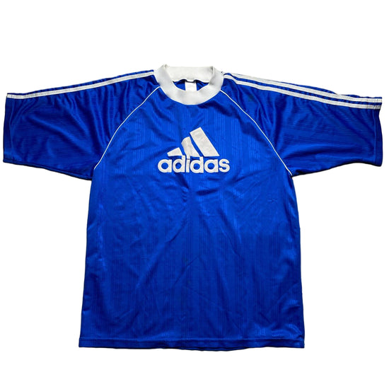 Adidas Vintage Blue and White Football Jersey T Shirt (L)