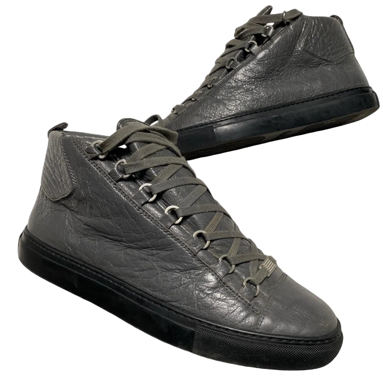Balenciaga Arena Grey Leather and Black High Top Trainers
