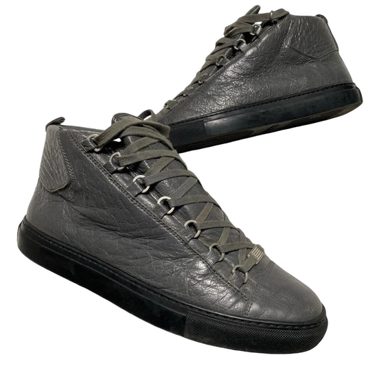Balenciaga Arena Grey Leather and Black High Top Trainers