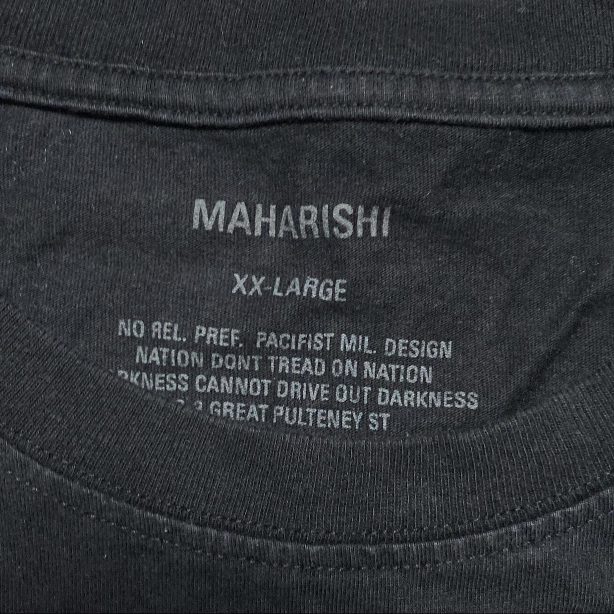 Maharishi Pacifist Military Design Black and White T Shirt (2XL)