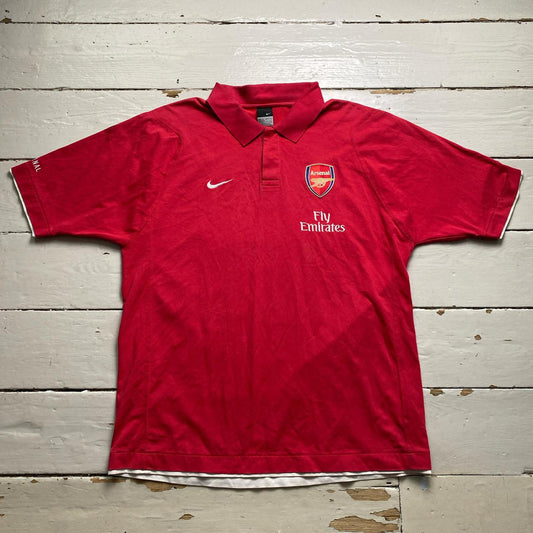 Nike Arsenal Vintage Football Polo Shirt Red and White