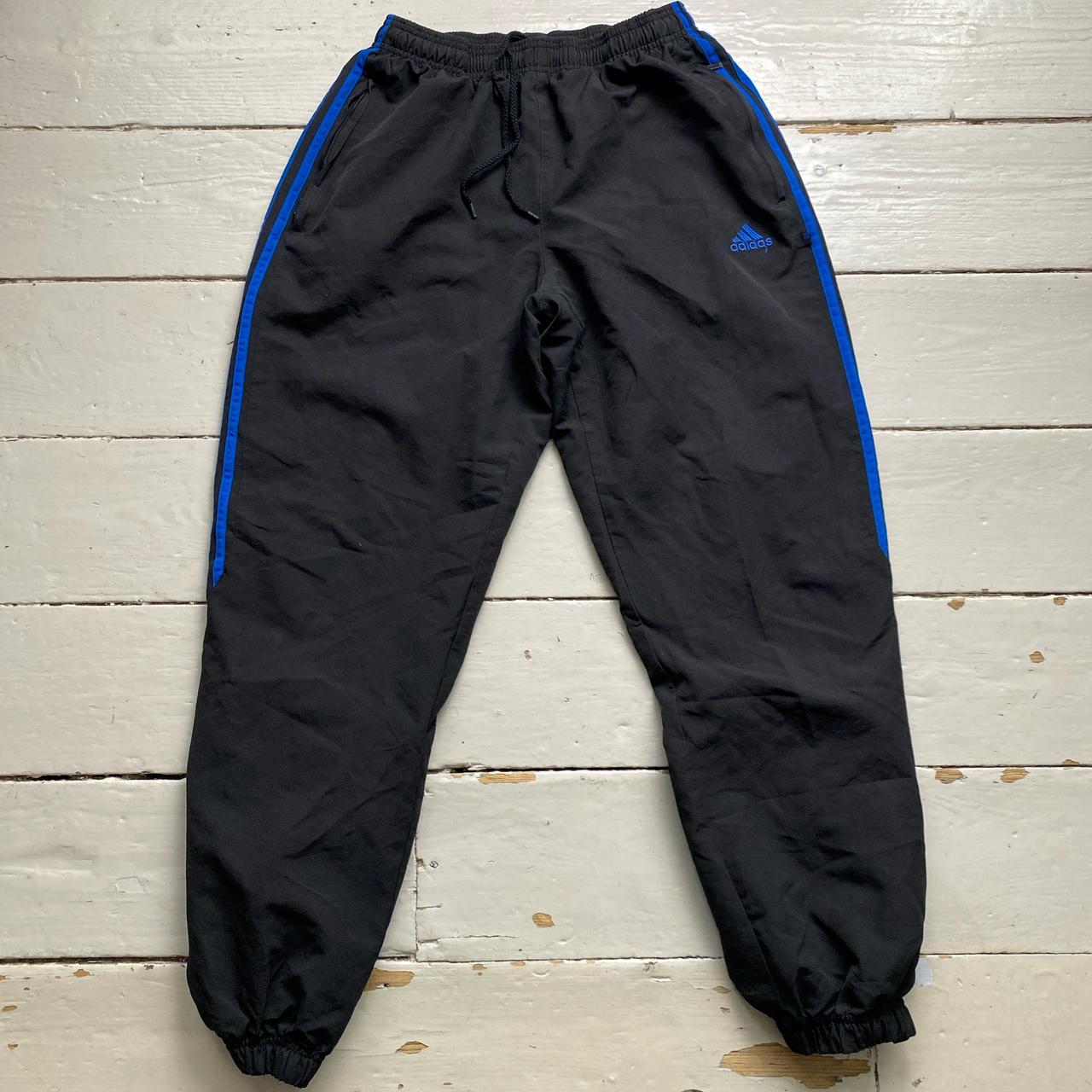 Adidas Blue and Black Baggy Shell Trackpant Bottoms