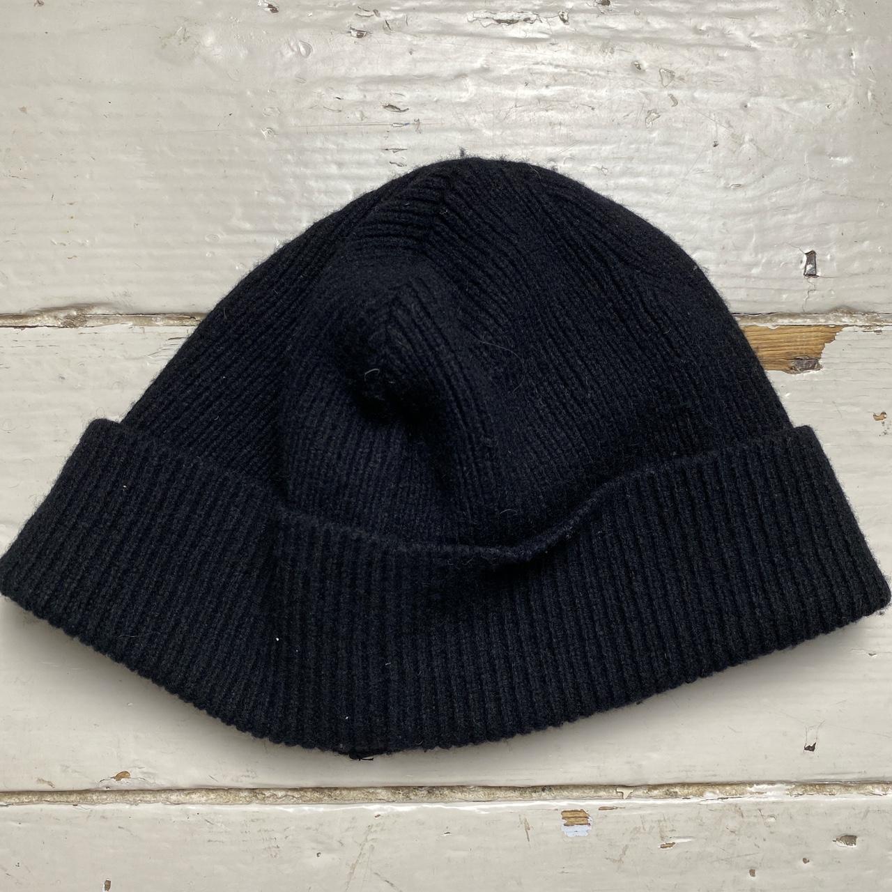 Aries Rubber Patch Black and Blue Strip Beanie Hat