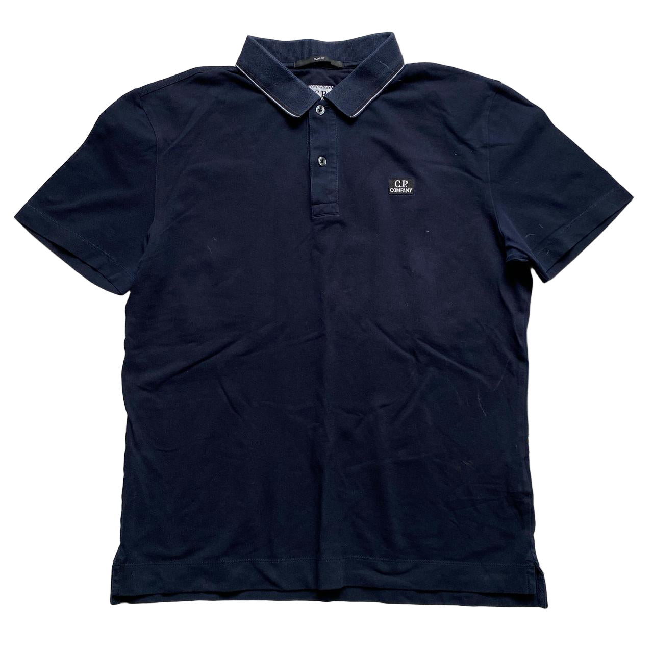 CP Company Slim Fit Navy and White Polo Shirt (M)