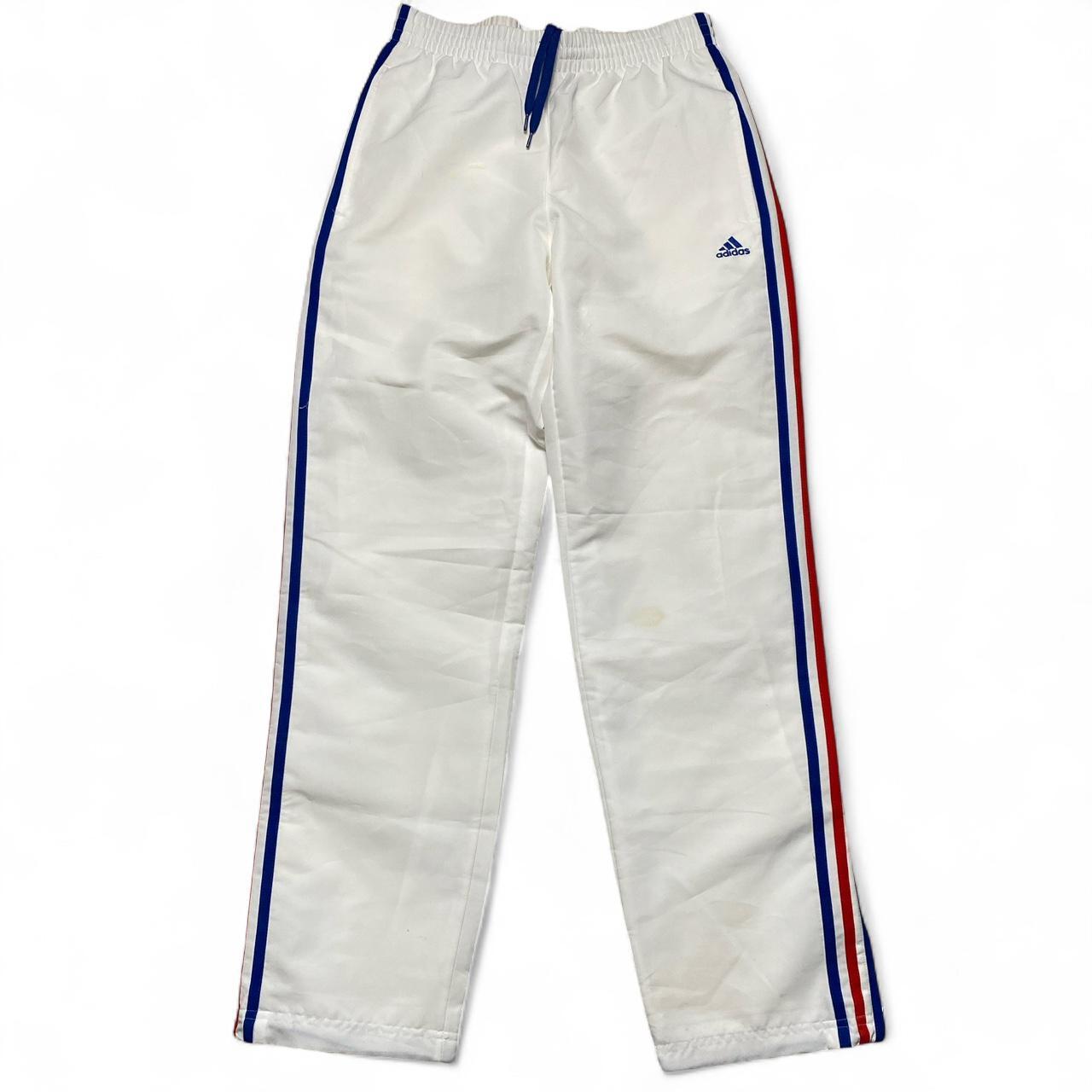 Adidas Performance Essentials White Blue and Red Shell Trackpant Bottoms (S)