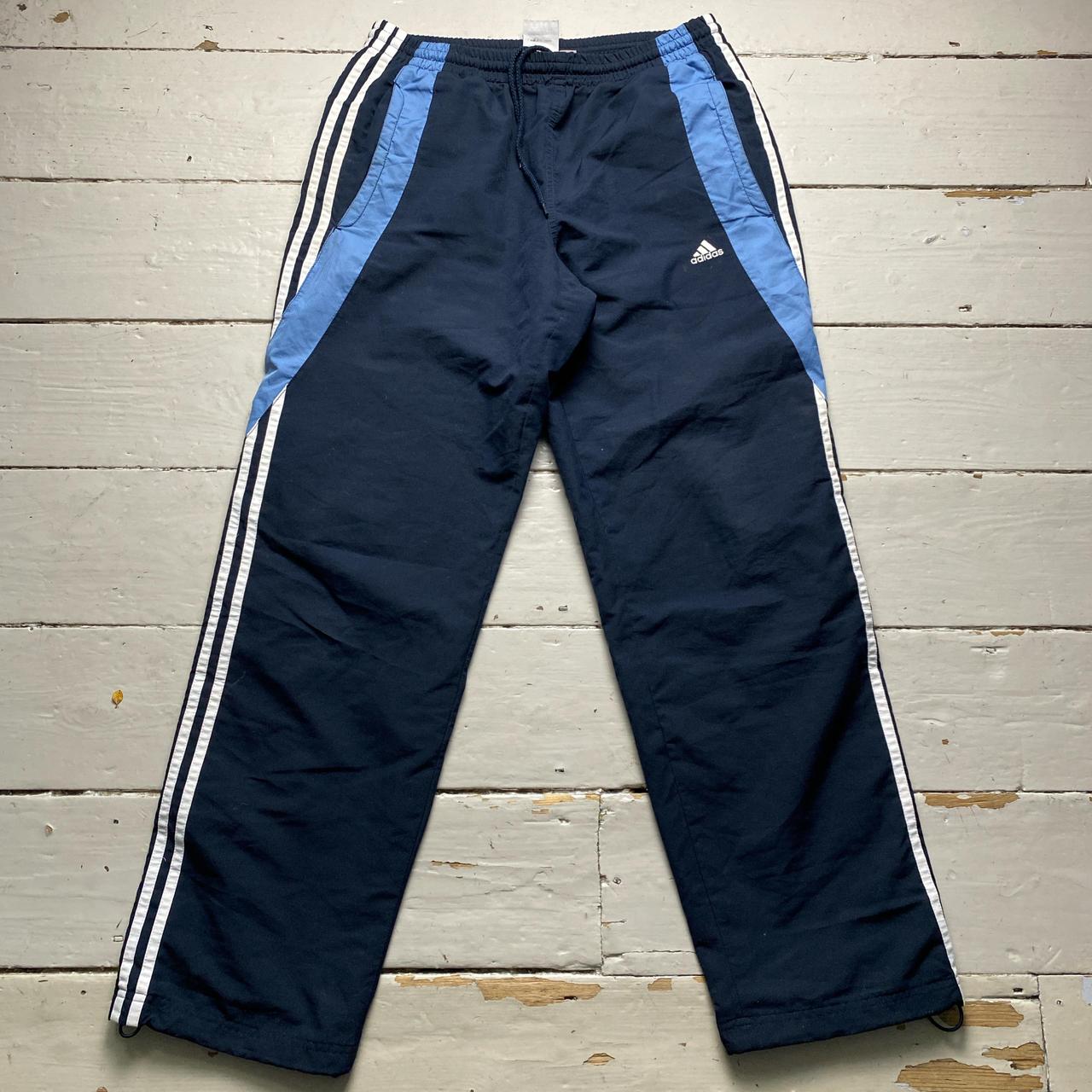 Adidas Navy Blue and White Shell Baggy Trackpant Bottoms