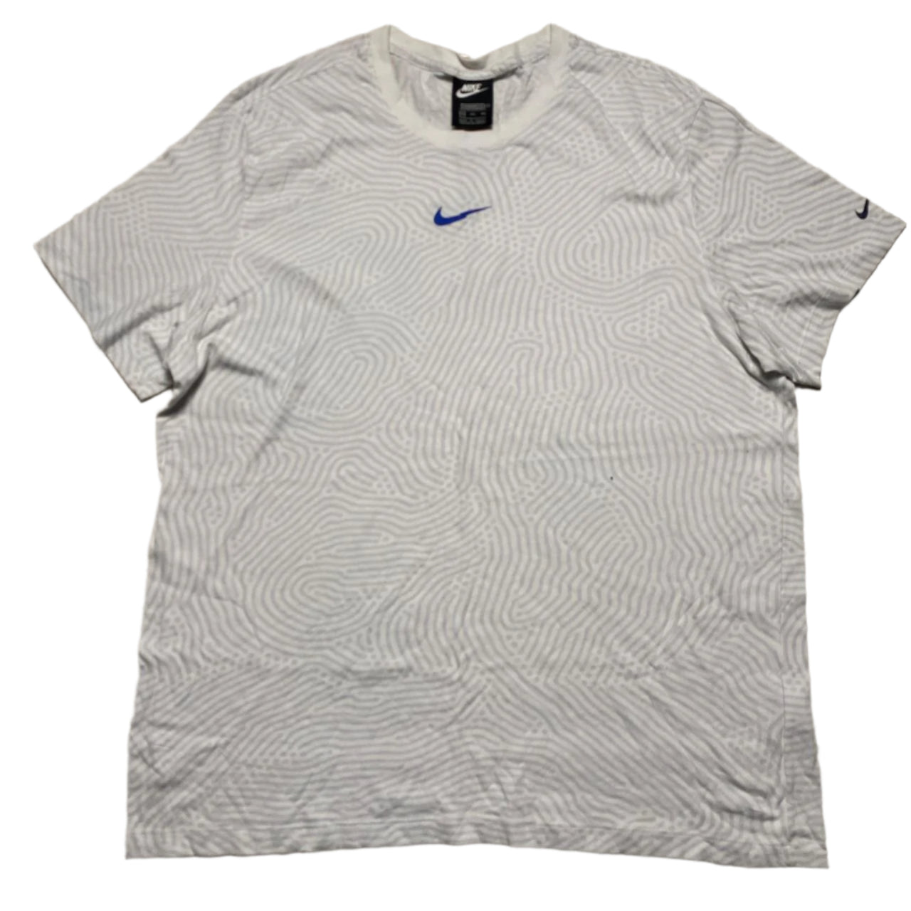 Nike White Grey and Blue Swoosh T Shirt (2XL)