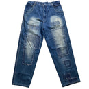 Raw Blue Vintage Baggy Patchwork Stonewashed Blue Jeans (34W)