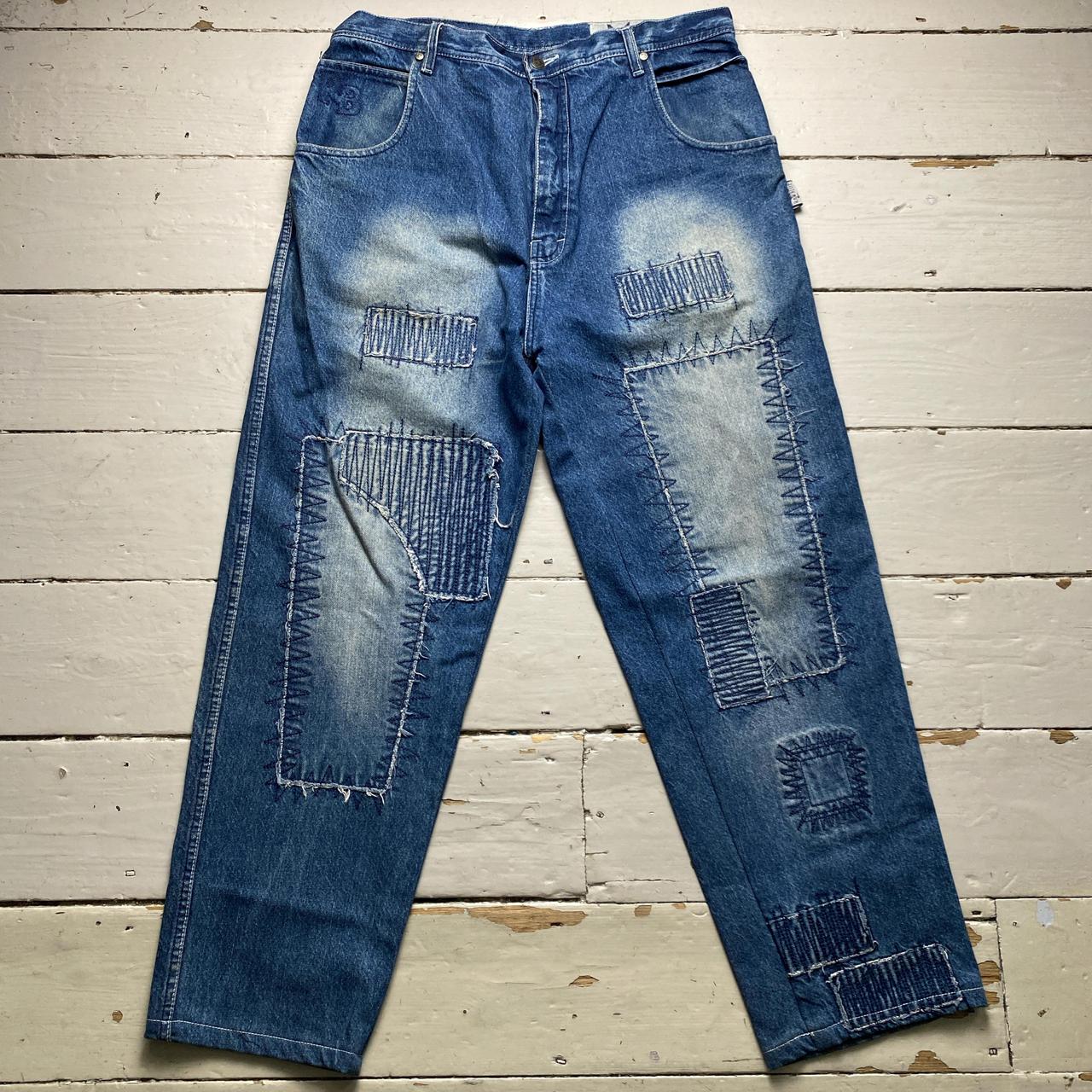 Raw Blue Vintage Baggy Patchwork Stonewashed Blue Jeans