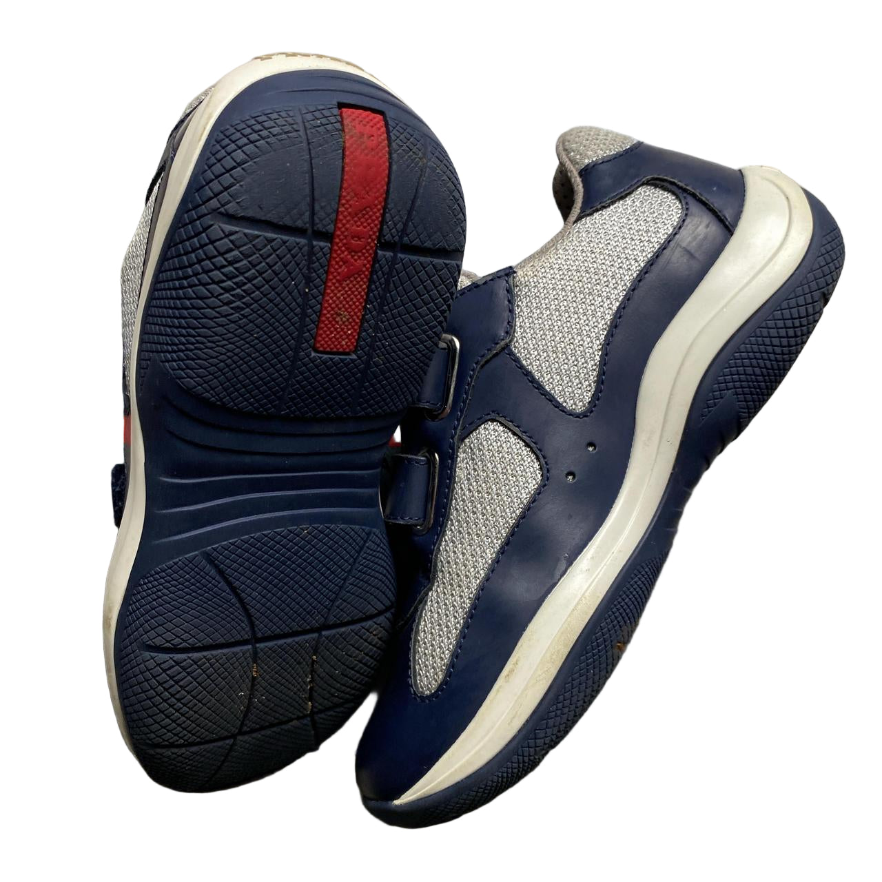Prada Americas Cup Navy and Silver Strap Kids Shoes (UK 11.5)