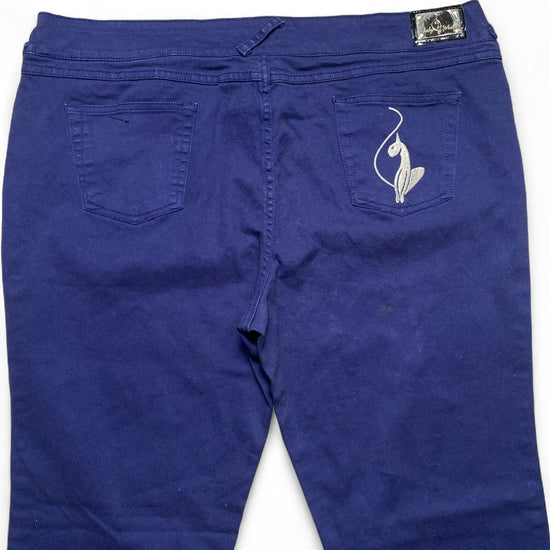 Baby Phat Vintage Baggy Wide Leg Navy and Silver Embroidery Jeans (42W)