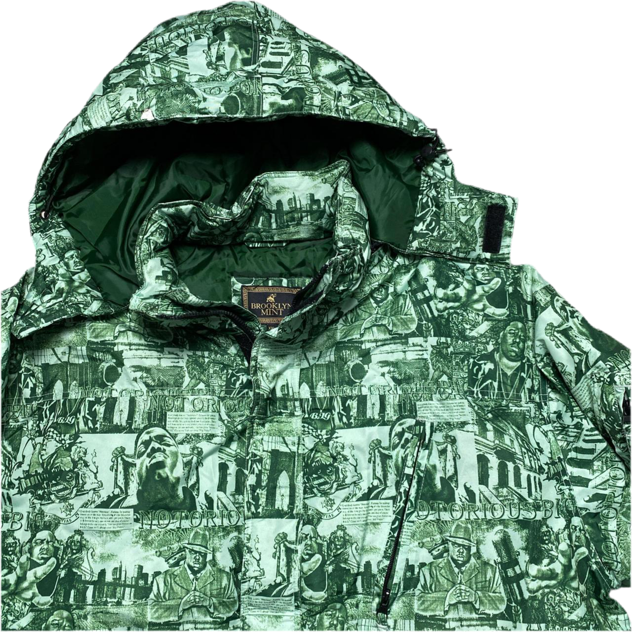 Notorious BIG Brooklyn Mint Vintage All Over Print Puffer Coat (2XL)