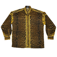 Giv Viaspaga Versace Gold Brown Cheetah Print Long Sleeve Shirt (M)