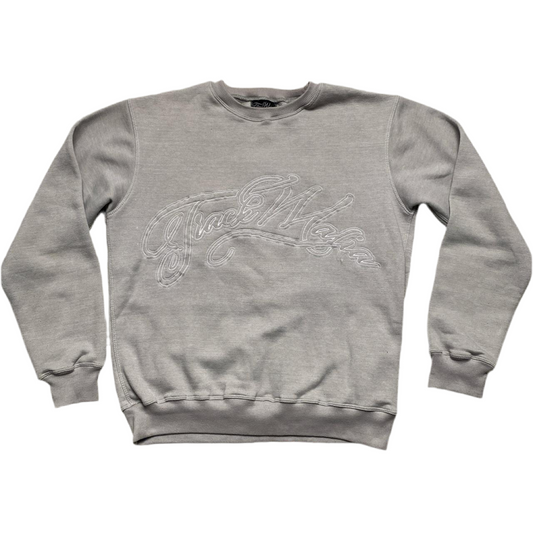 Track Mafia Grey and White Embroidery Stitch Jumper (M)