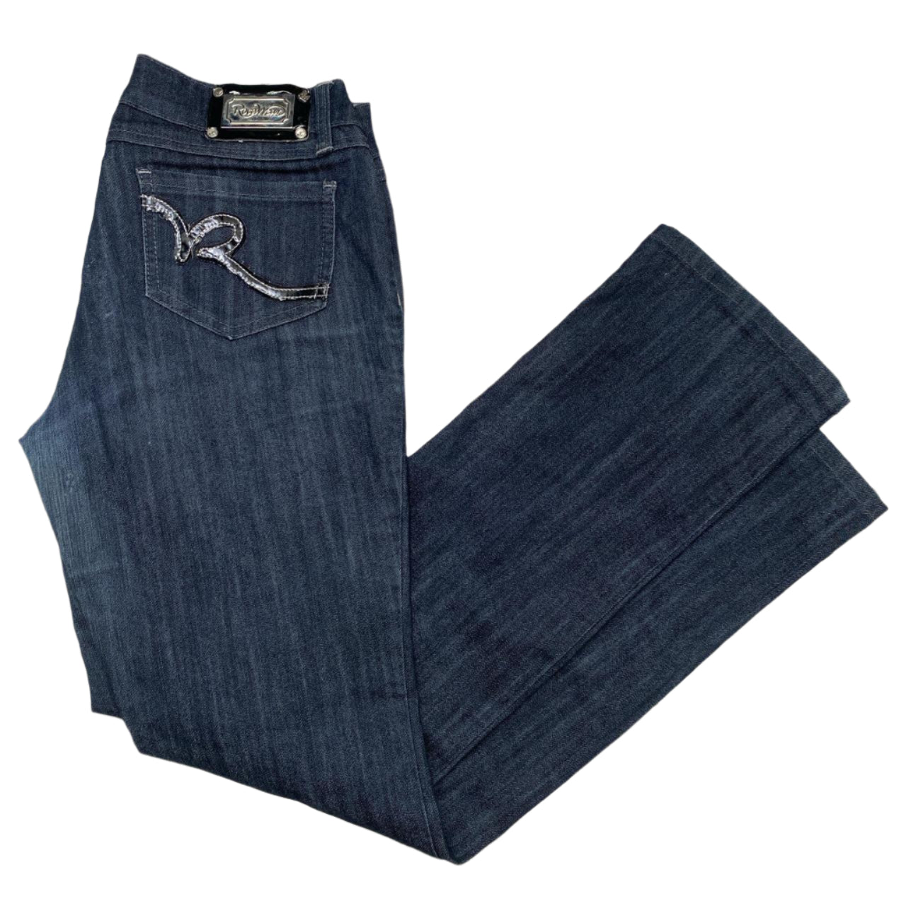 Rocawear Vintage Navy Patent Black R’s Flared Womens Jeans (30W)