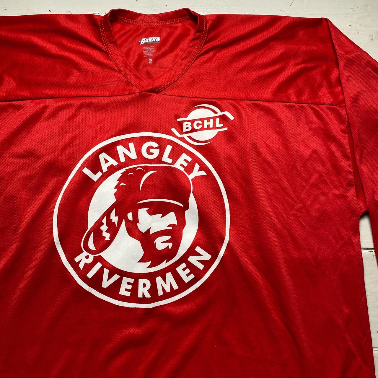 Red and white vintage Langley Rivermen hockey jersey