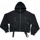 Minga London Goth Grunge Black and Silver Bondage Hoodie (2XL)