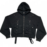 Minga London Goth Grunge Black and Silver Bondage Hoodie (2XL)