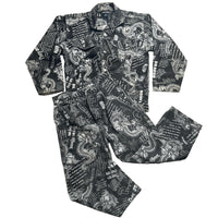 Raco Jeans Vintage 90’s Dragon Newspaper Transcript Denim Suit Jacket and Jeans (WOMEN.S)