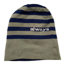 Always Do What You Should Do Khaki Green and Navy Blue Striped Reversible Beanie Hat