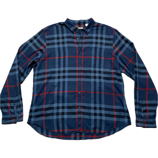 Burberry Brit Nova Check Blue Black and Red Long Sleeve Shirt (2XL)