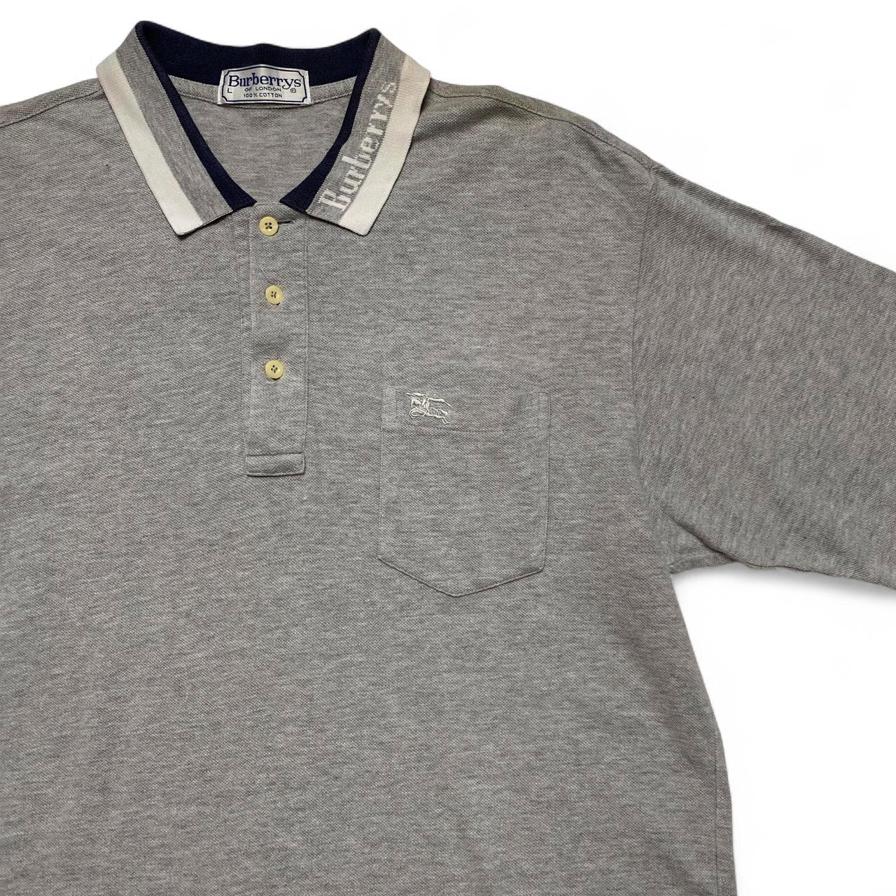 Burberry Vintage Burberrys Grey and White Polo Shirt (L)