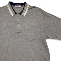 Burberry Vintage Burberrys Grey and White Polo Shirt (L)