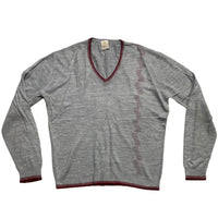 Wolsey Vintage 90’s Grey and Burgundy V Neck Jumper (M)