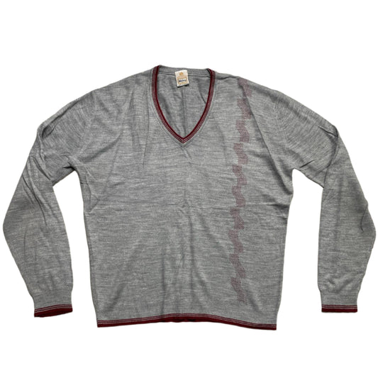 Wolsey Vintage 90’s Grey and Burgundy V Neck Jumper (M)