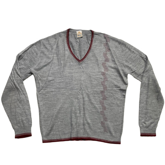 Wolsey Vintage 90’s Grey and Burgundy V Neck Jumper (M)