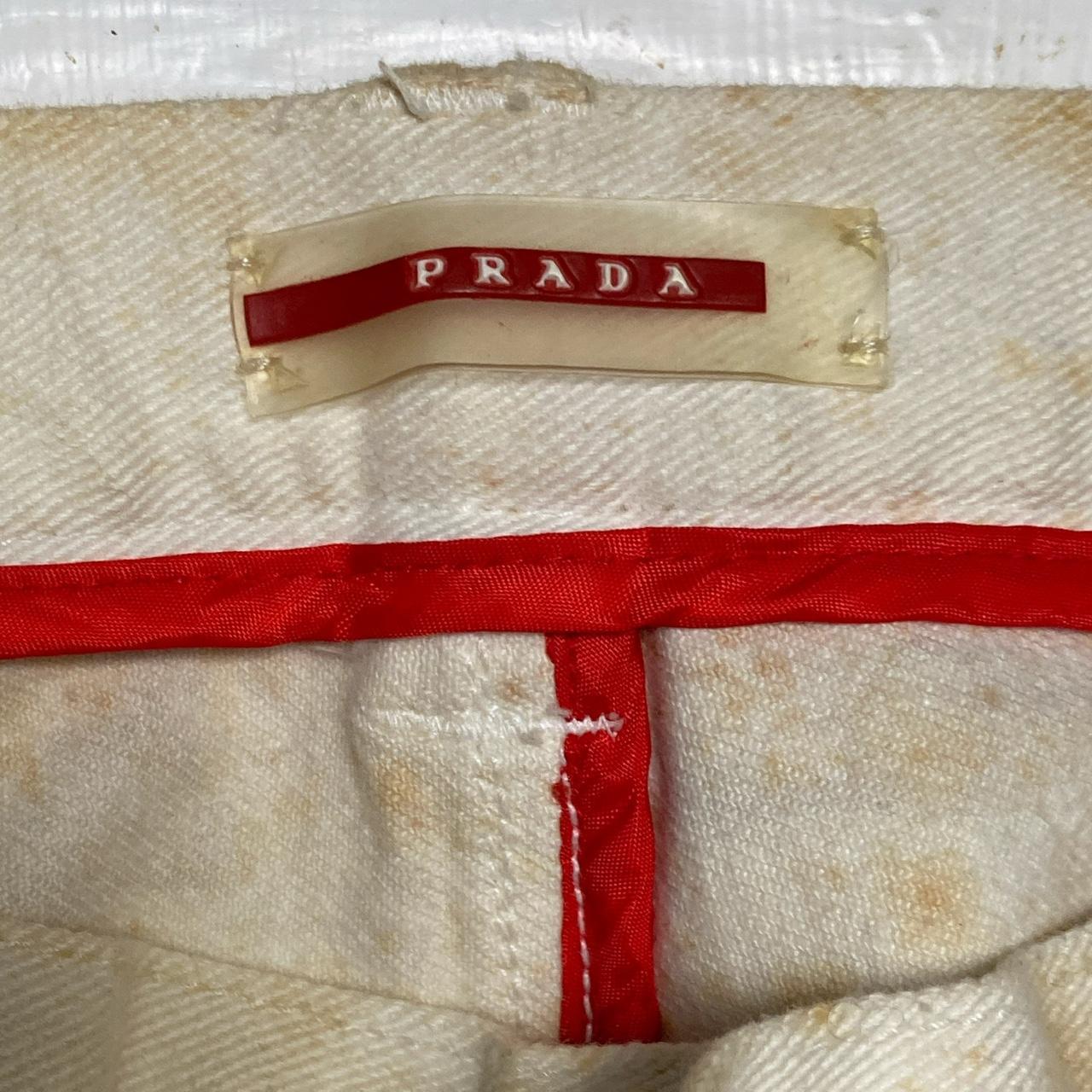 Prada Distressed Runway Vintage y2k Cream Lace Up Flared Cowgirl Jeans (28W)