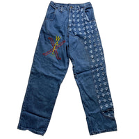 Wall Street X Vintage 90’s Baggy Distressed Embroidered Jeans (30W)