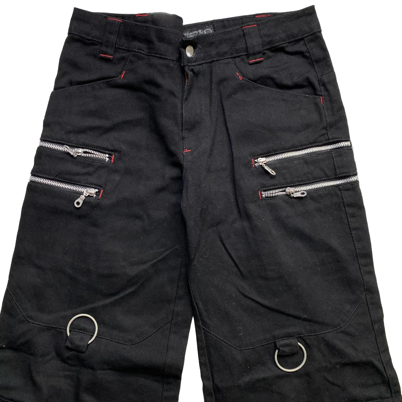Criminal Damage Bondage Black White and Red Embroidery Baggy Jeans (30W)