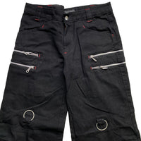 Criminal Damage Bondage Black White and Red Embroidery Baggy Jeans (30W)