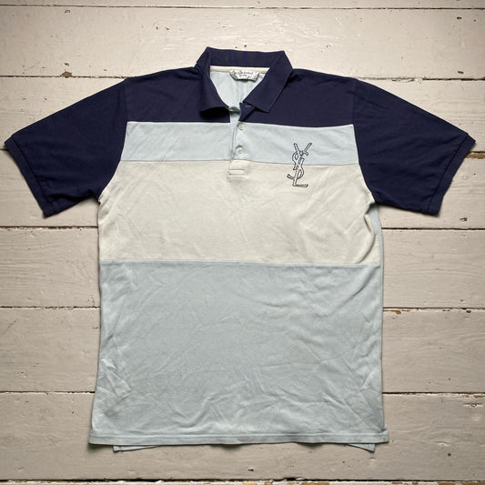 YSL Yves Saint Laurent Vintage Blue Two Tone and White Polo Shirt