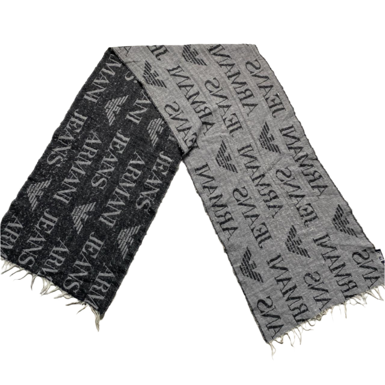 Armani Jeans Vintage Wool Scarf Two Tone Grey
