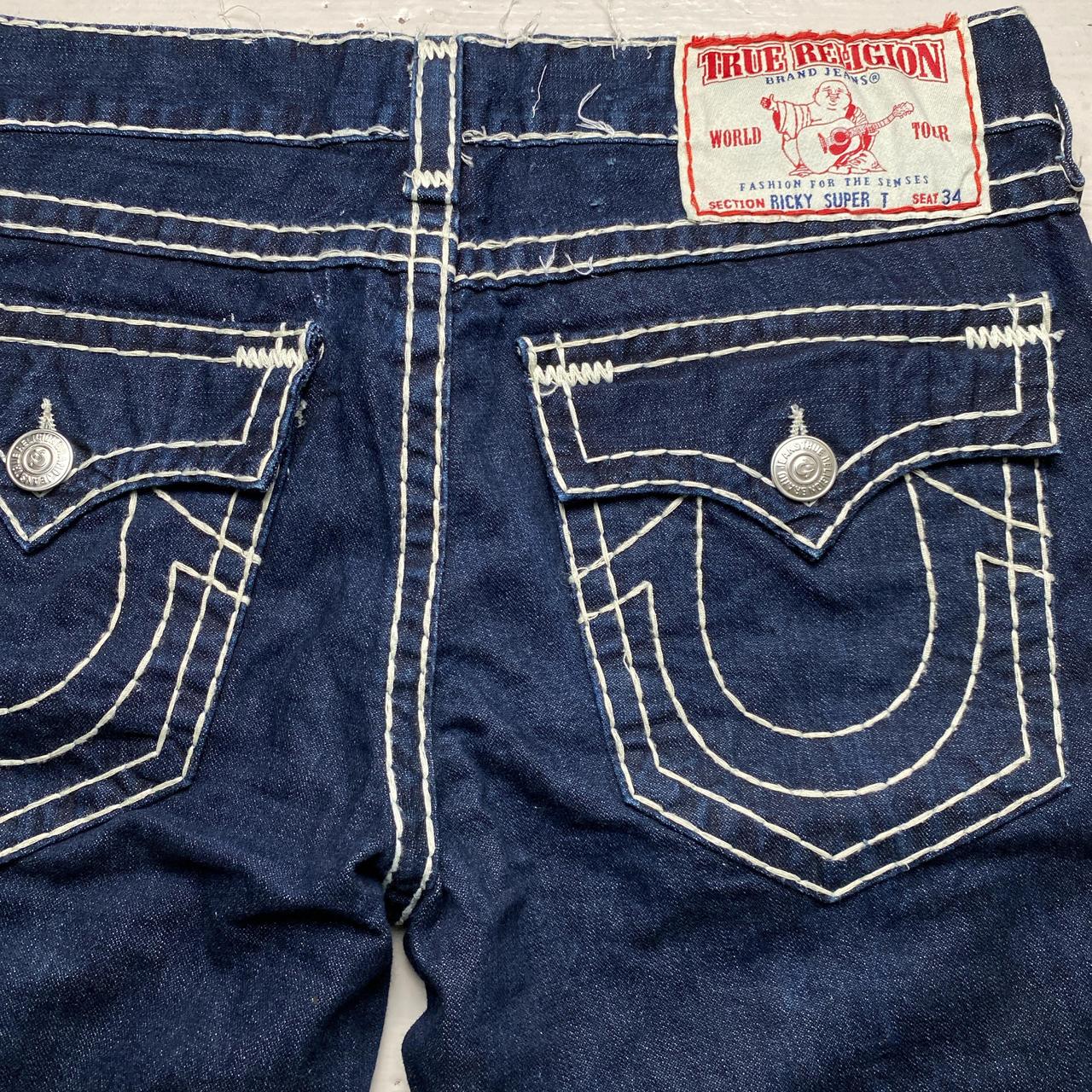 True Religion Ricky Super T Big Stitch Navy and White Jorts Cut Down Jean Shorts