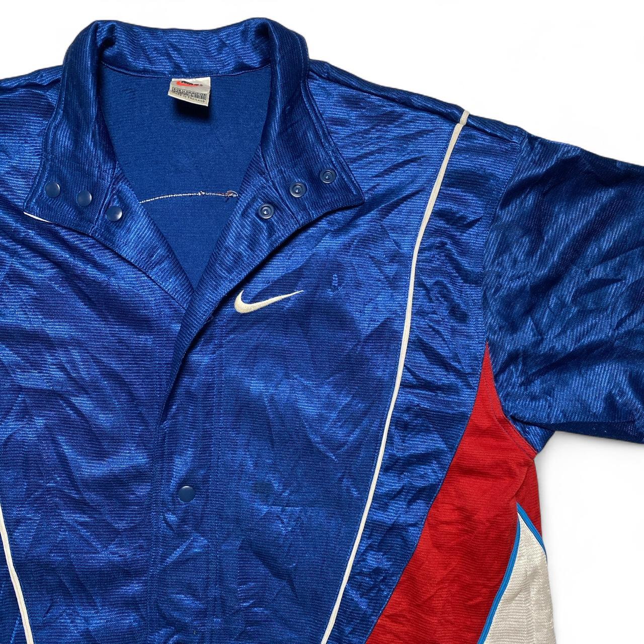 Nike Vintage 90’s Basketball Blue Red and White Button Up Polo Jersey (M)