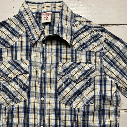 True Religion Blue Cream Plaid Checked Shirt