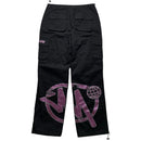 Minus Two Diamante Rhinestone Pink and Silver Black Cargo Trousers (XL)