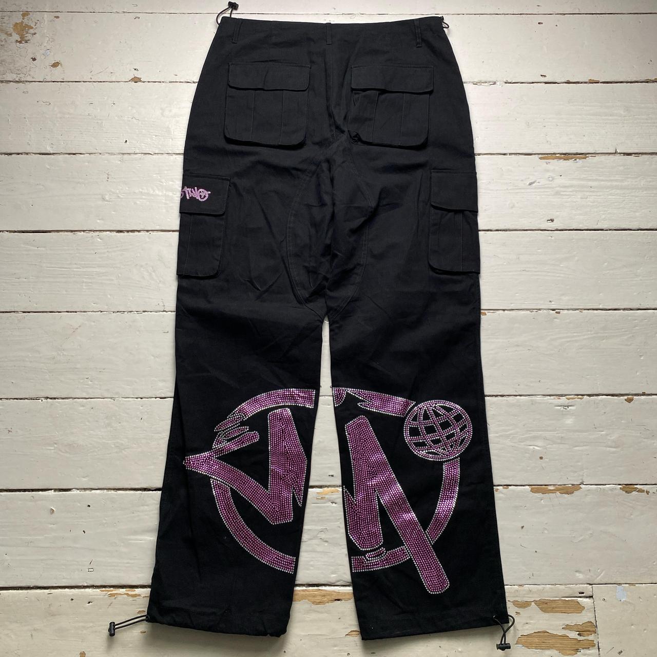 Minus Two Diamante Rhinestone Pink and Silver Black Cargo Trousers