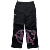 Minus Two Diamante Rhinestone Pink and Silver Black Cargo Trousers (XL)