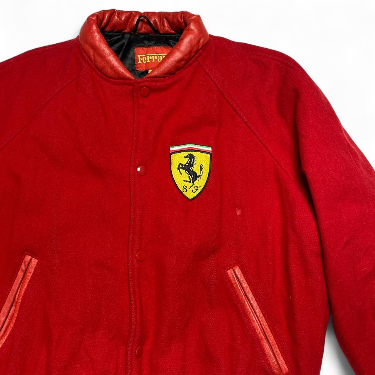 Ferrari Vintage 90’s y2k Leather Trim Cotton Bomber Varsity Jacket Red and Yellow Embroidery (S)